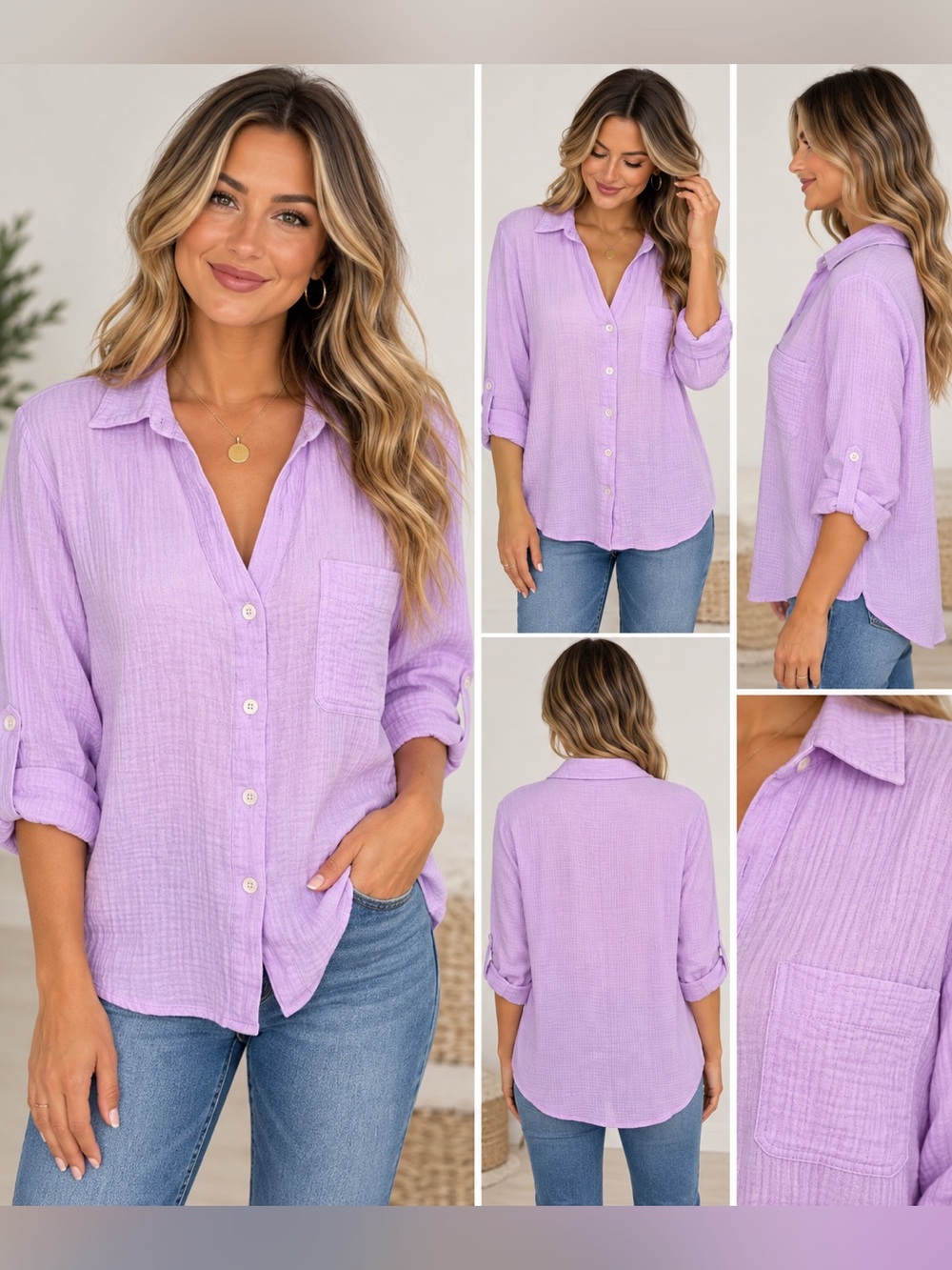Ellison Women's Purple Gauze Button Down Shirt Long Sleeve Casual Top size Med